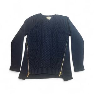 Michael Kors Navy Cable Knit Sweater with Gold Zippers sz XL EUC